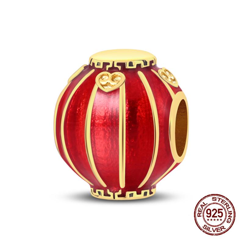 925 Silver Lantern Chinese Knot Charms New Year's Traditional Beads Fit 3mm 925 Exquisite Bracelets Fashion DIY Jewelry Gifts