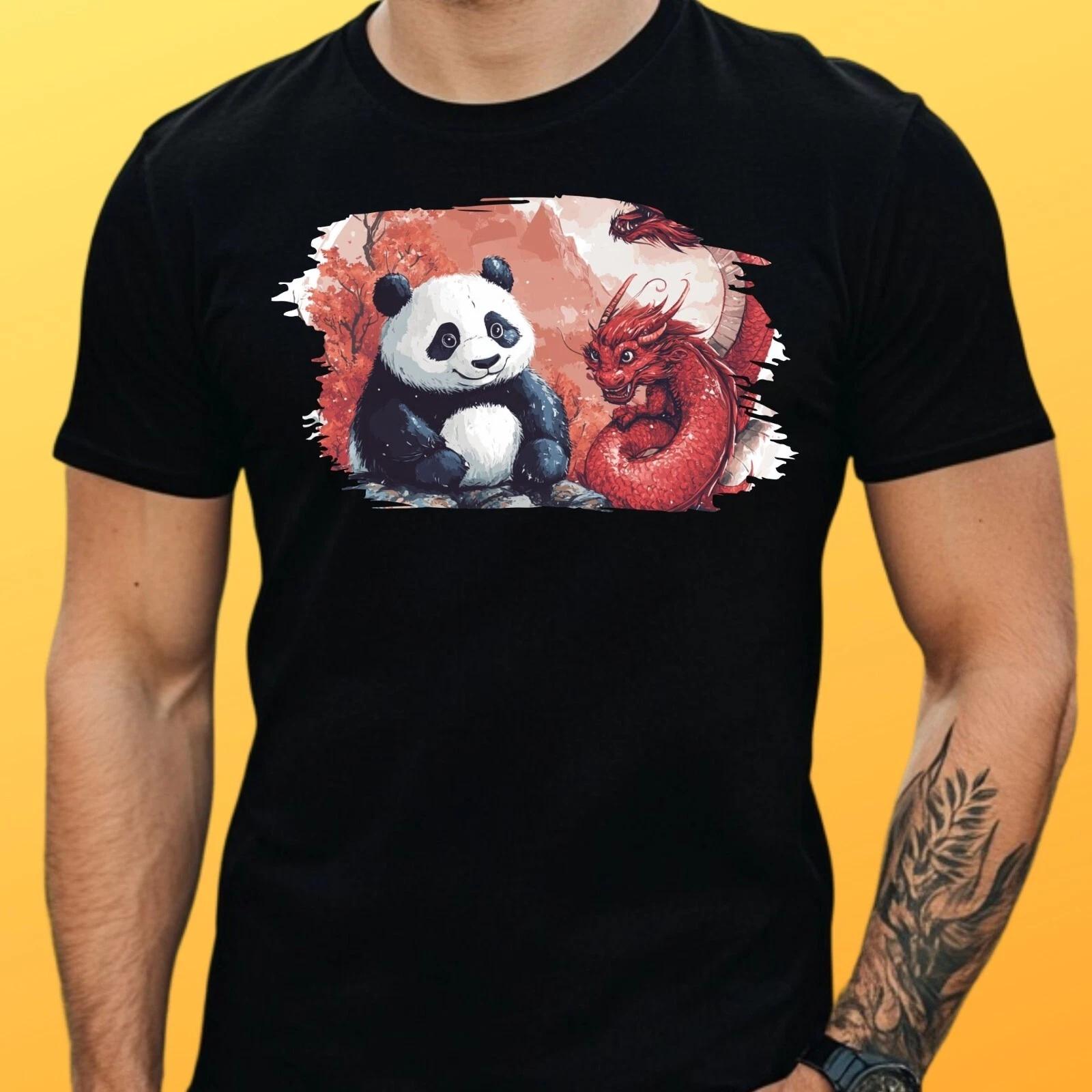 T-Shirt Herren Panda und Drache Motiv Baumwolle Größe S bis 5XL XS