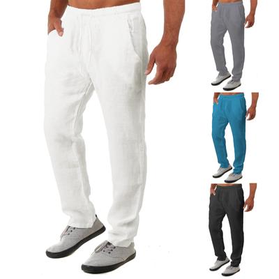 Men's Solid  Casual Loose And Comfortable Casual Pants Cotton Linen Drawstring Trousers