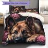 Rose and German Shepherd Pattern Bedding Home Decoration Birthday Gift (1 * Duvet Cover + 2 * Pillowcase, Without Core)