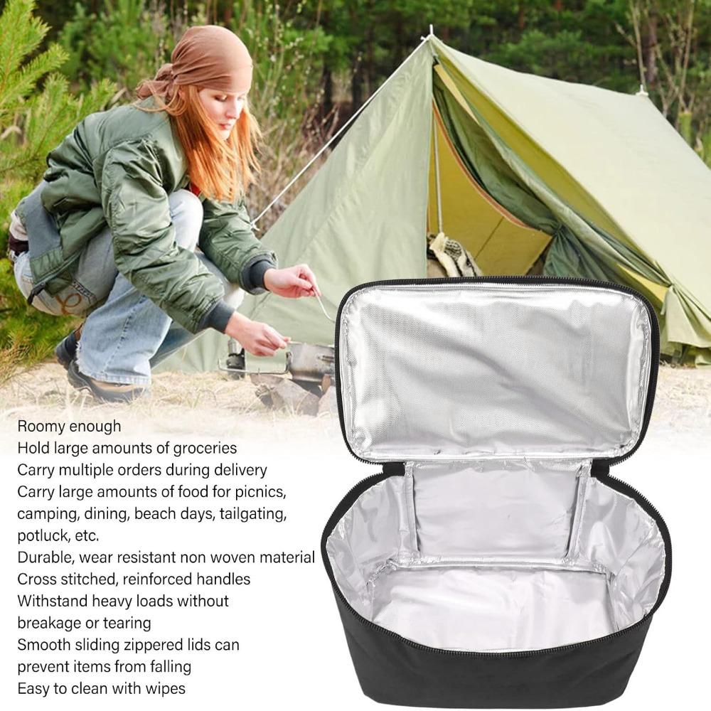 10L Insulated Lunch Bag Black Food Transport Carrier Convenient Portable Cooler Tote  Outdoor