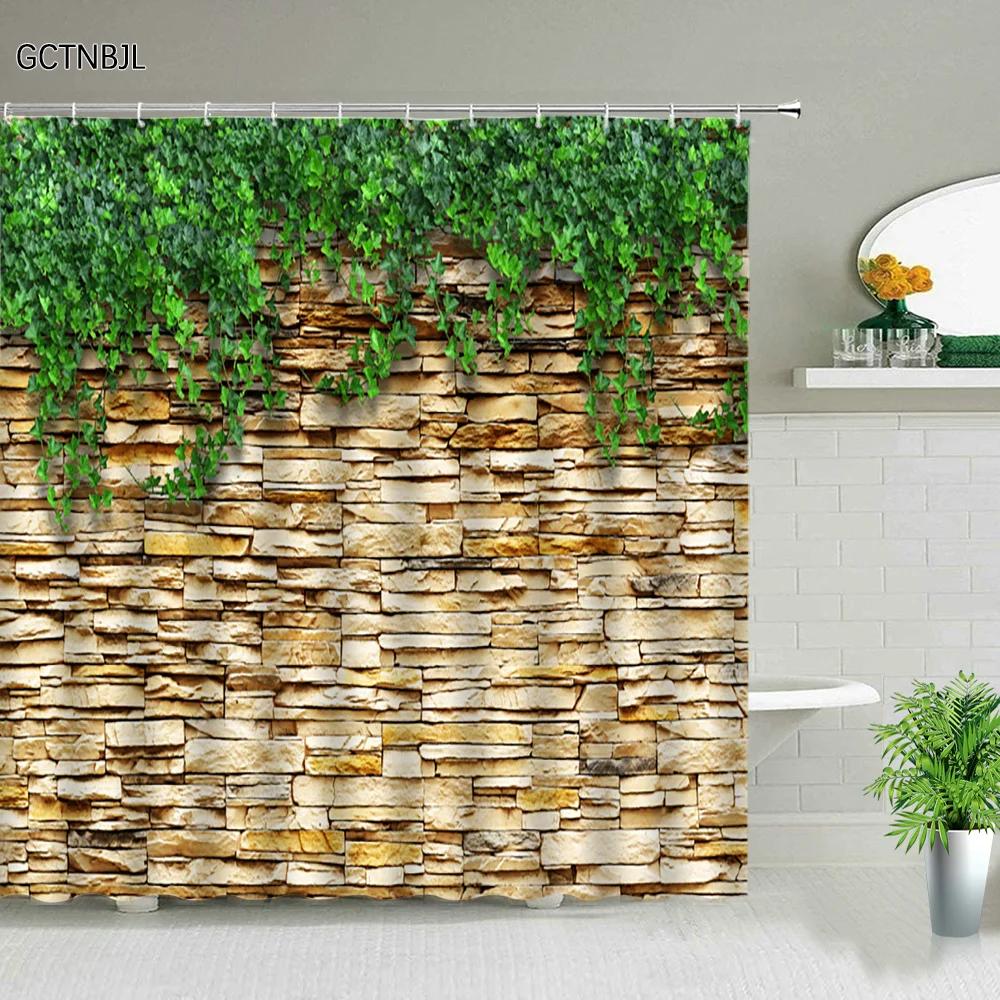 Flowers Green Plants Shower Curtains Set Bathroom Decor Garden Background Wall Hanging Cloth Washable Bathtub Screen With Hooks