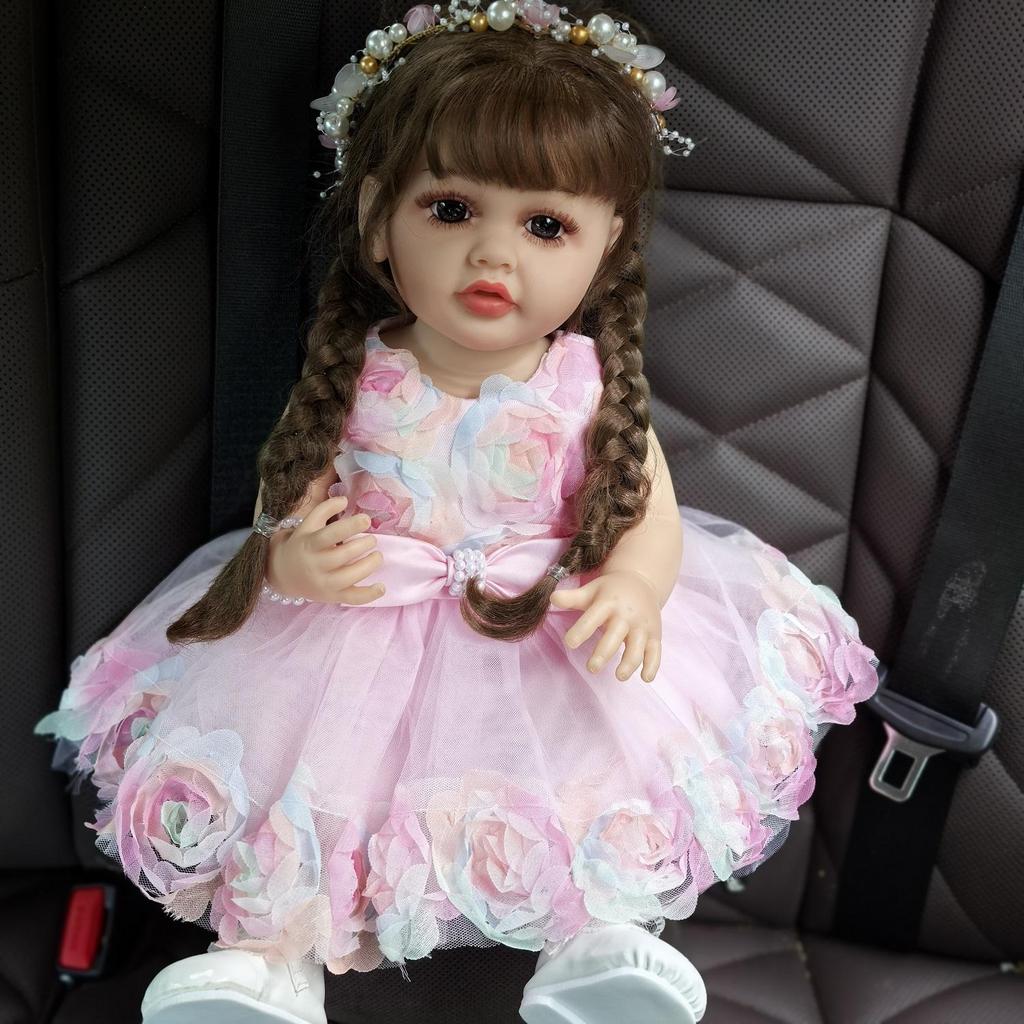 Fashion Reborn Baby Dolls 55 Cm Girl Bebe Babies Doll Rooted Hairstyle Realistic Princess Full Silicone Vinyl Body Birthday Christmas Gift Toys