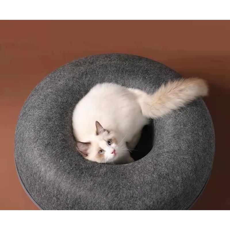 Bed Tunnel House for Cat Dog Round Donut Dark Gray 50cm