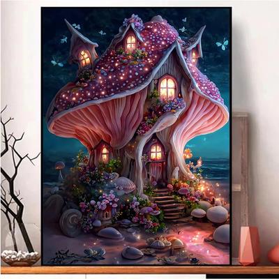 Pieno e rotondo quadrato diamante ricamo mosaico fantasia casa dei funghi pittura diamante punto croce mano paesaggio decorazioni per la casa