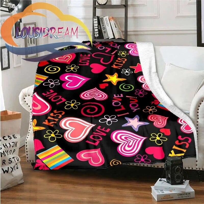 Love-miss You-gift for Girlfriend Fluffy Blanket Flannel Warmth Soft Plush Sofa I Love You Heart Pattern Blanket Tourist