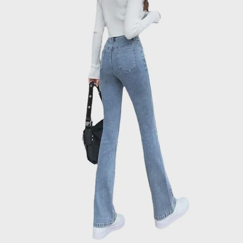 Women's High Waist Light Blue Skinny Flared Jeans - Spring 2025 Slim Fit Floor-Length Design