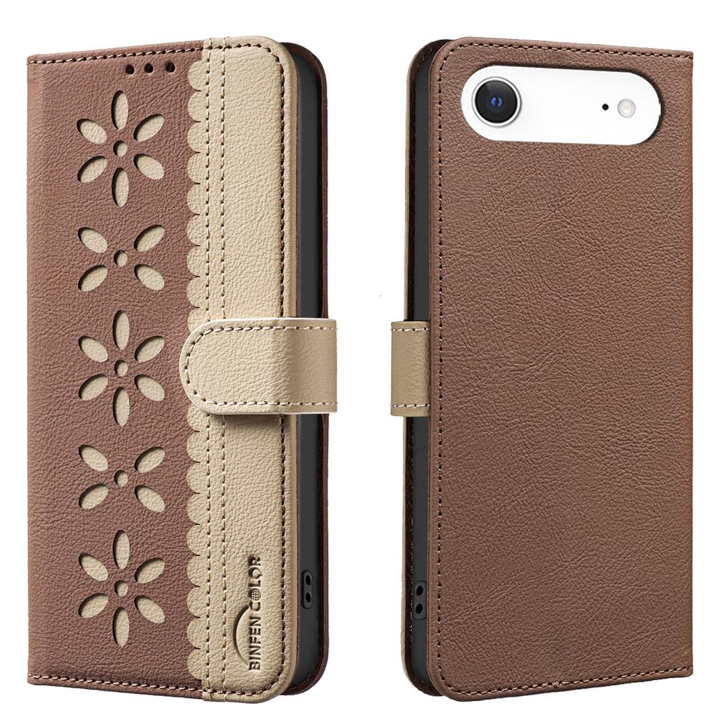 For iPhone 17 Air Leather Case BINFEN COLOR BF36 Floral Pattern Phone Cover RFID Blocking Wallet Stand