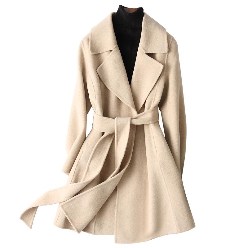 Women's 2024 Double-Sided Cashmere Mid-Length Wool Coat - High-End, Small Size.
