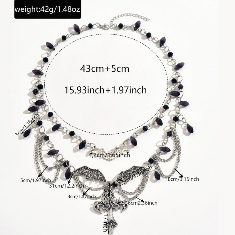 Gotische Kruis Hanger Ketting Met Kwastje Vleermuis Bedeltje Dames Statement Sieraden Gegalvaniseerde Metalen Ketting