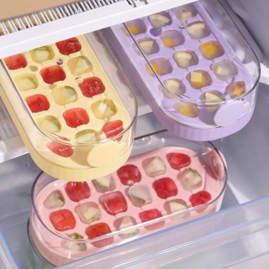 Eiswürfelbecher mit Ein-Knopf-Eiswürfel-Entformung 2-in-1 Eiswürfelform und auslaufsichere Wasserflasche für Eiskaffee Cocktails Säfte