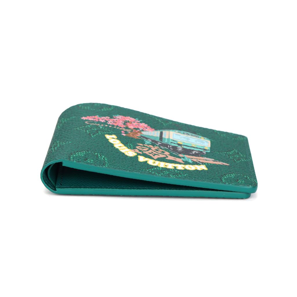 Louis Vuitton X Nigo Slender Logo Pattern Print Monogram Coated Canvas Wallet Men Wallet Green M25986
