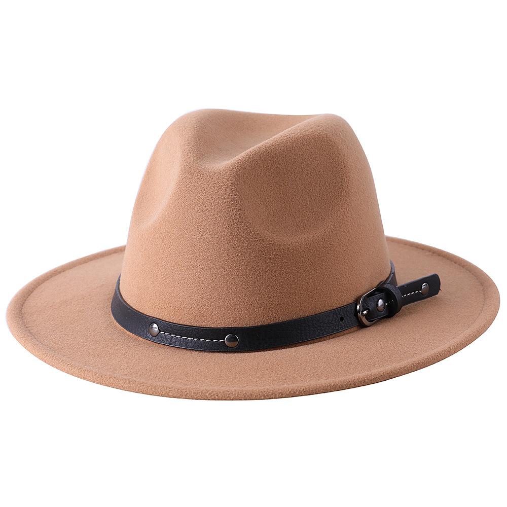 1Pc Fashion Wool Fedora Hat Men Autumn Winter Wide Brim Jazz Cap Imitation Woolen Women Church Felt British Hat