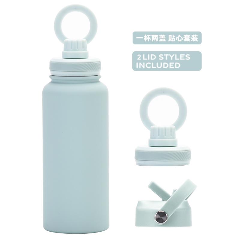 Large Capacity 1L Straw Thermos Cup, Mobile Phone Magnetic Suction Bracket, Water Cup, One Cup With Two Lids, Outdoor Sports Kettle.