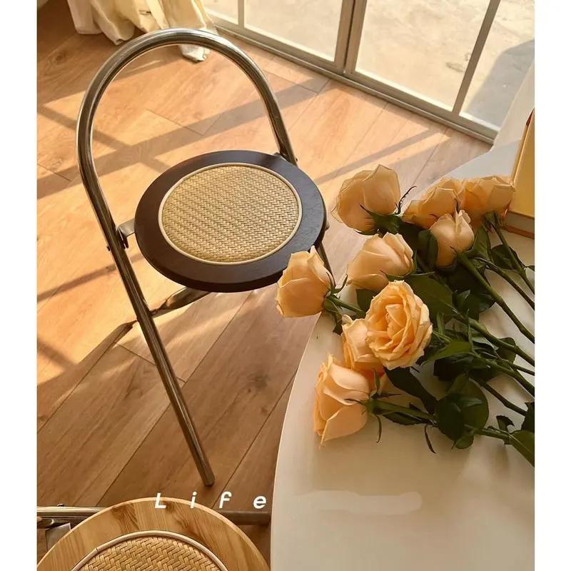 

Маленький ротанговый складной стул Квартира Средний Легкая роскошь Простой Портативный Уличный Балкон Сад Патио Мебель Стул