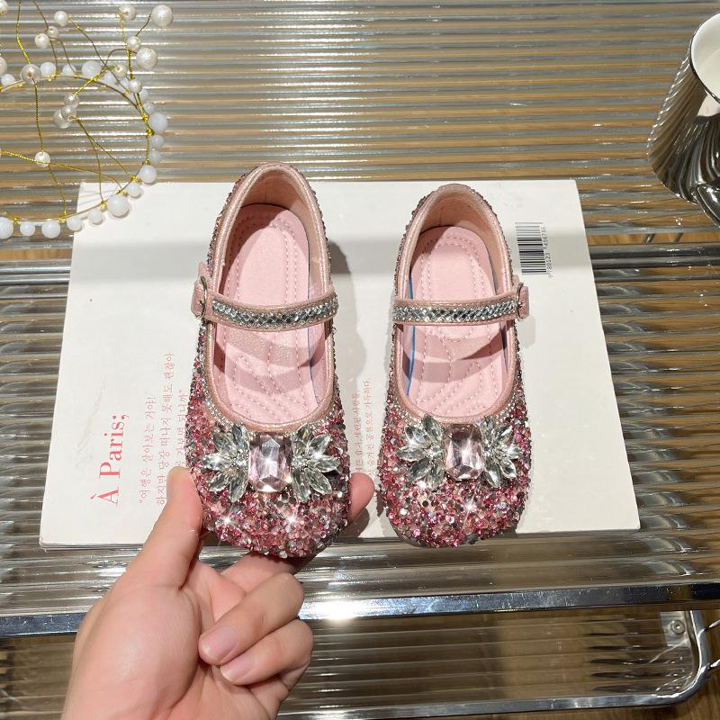 Girls' princess shoes 2026 spring and autumn new rhinestone shiny Elsa catwalk shoes non-slip soft-soled women's treasure Doudou shoes
