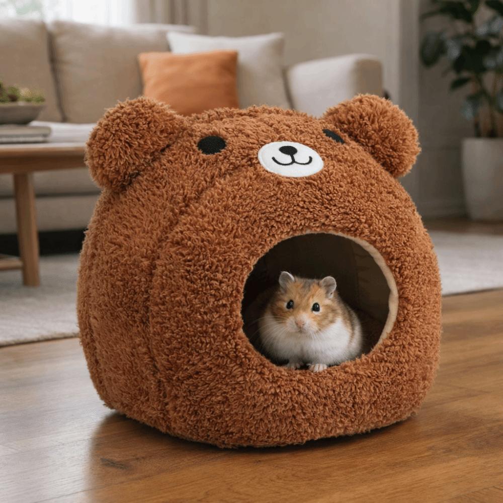 Cartoon Hamster Warm Nest Semi-enclosed Windproof Guinea Pig House Soft Plush Hamster Cotton Nest for Small Animal