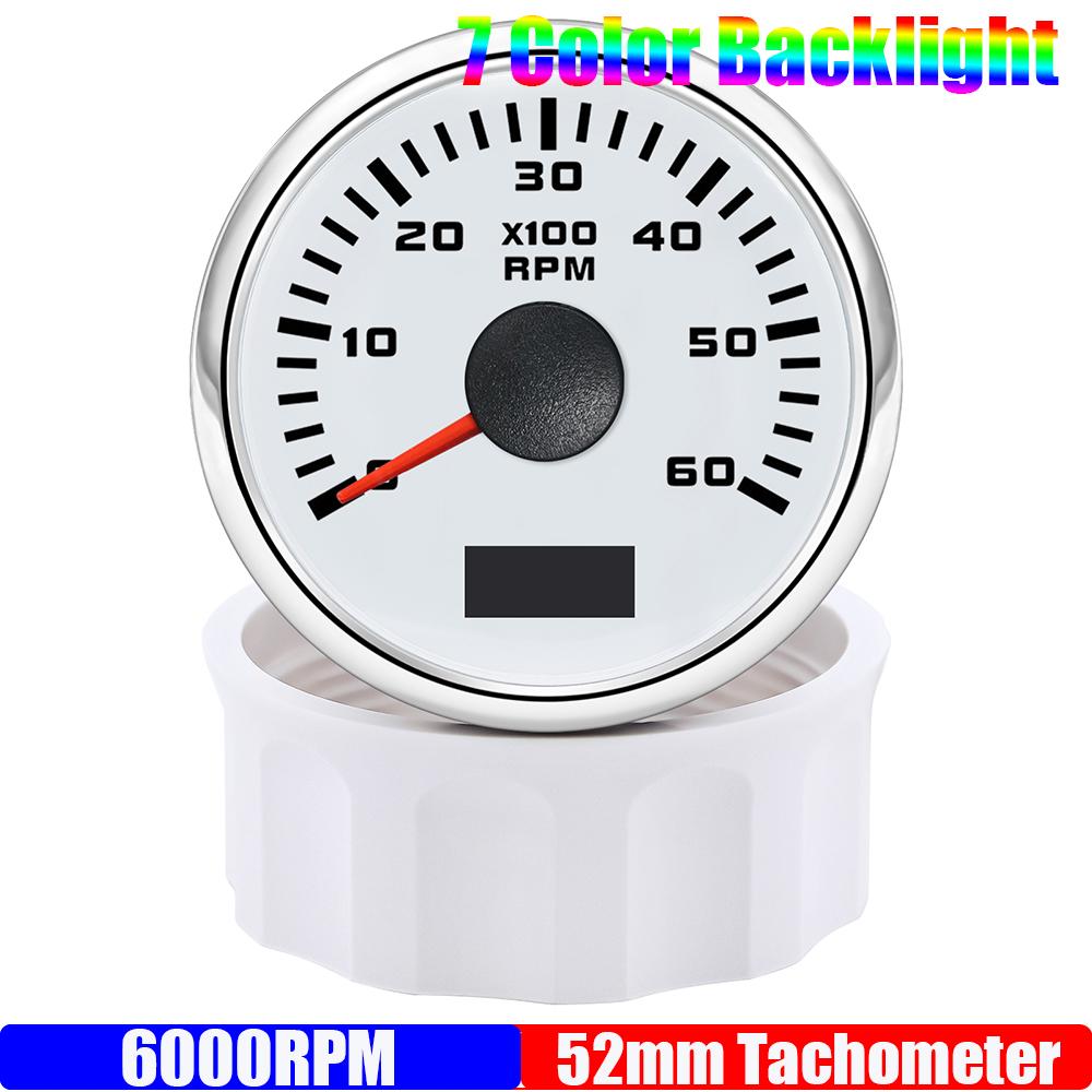 2" 52mm Tachometer 7 Color Light 3000,4000,6000,7000,8000 RPM Meter Hourmeter for Marine Boat Car 12V24V Waterproof IP67