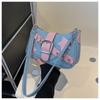 2024 Women's Spring Korean Style Armpit Bag Street Chic Denim Shoulder Bag Casual Small Square Bag Trendy Chain Bag Black