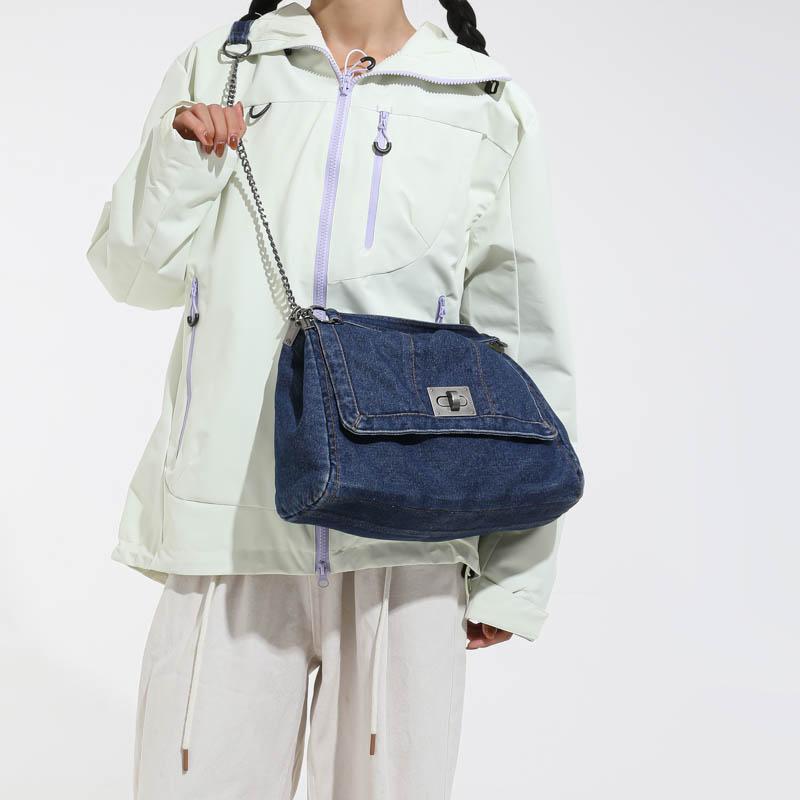 Vintage Denim Bag Women's Chain Shoulder Bag Large Capacity Commuter Tote Bag
