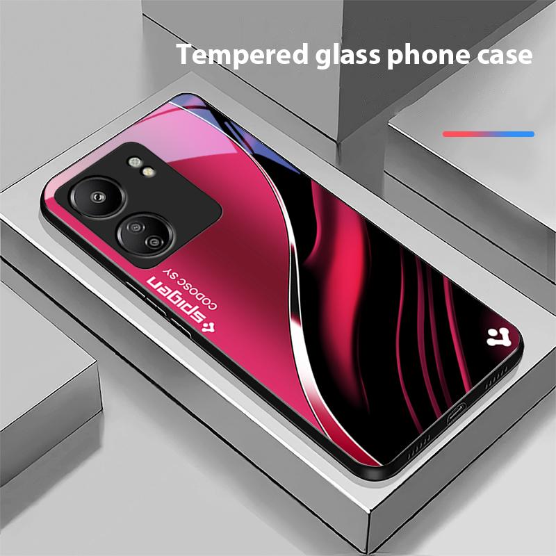 Tiefblaues Mode-Handycase aus schwarzem gehärtetem Glas für Xiaomi Redmi 13C Note13 12 Pro Plus 5G Note 9 13T Pro POCO X6 F5 F6