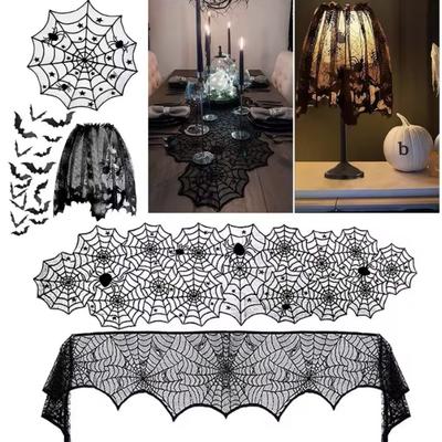 Set Halloween Decorations Black Lace Spider Web Halloween Tablecloth Runner Fireplace Mantel Scarf for Halloween Party 2025