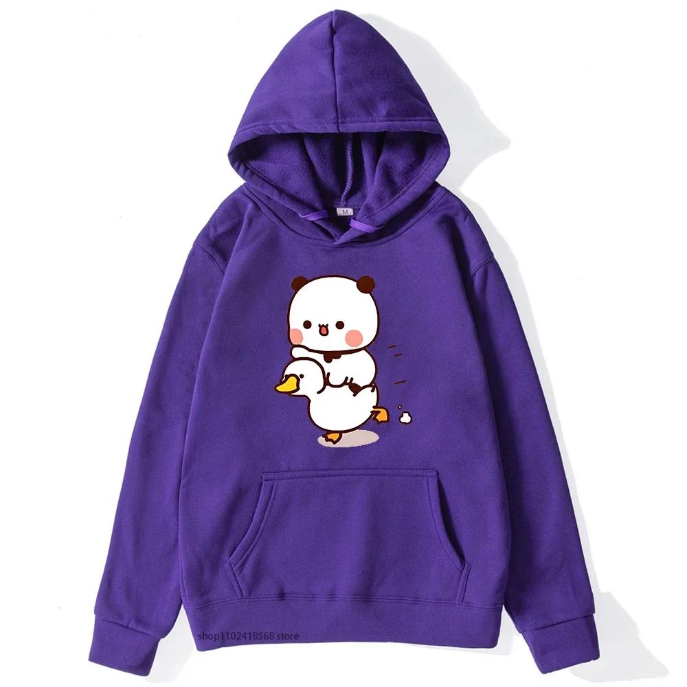 Cute Bubu and Duud Is Riding A White Duck Hoodie Panda and Brownie Bear Clothes Sweatshirts Hooded for Men Women Sudadera