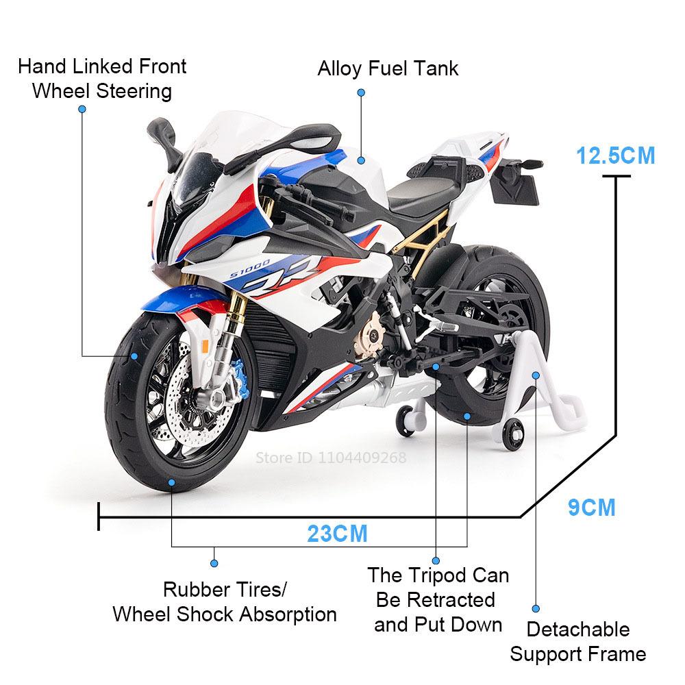 1:9 CBR1000 S1000RR H2R Motorcycle Model Toy Car Alloy Diecast Wheel Steering Shock Absorption Vehicle Kids Collection Gifts