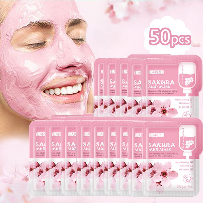 50 szt. Japońska Maska z Glinki Sakura na Twarz Głęboko Oczyszczająca Nawilżająca Kontrolująca Sebum Usuwająca zaskórniki Różowa Maska Glinkowa Pielęgnacja Twarzy