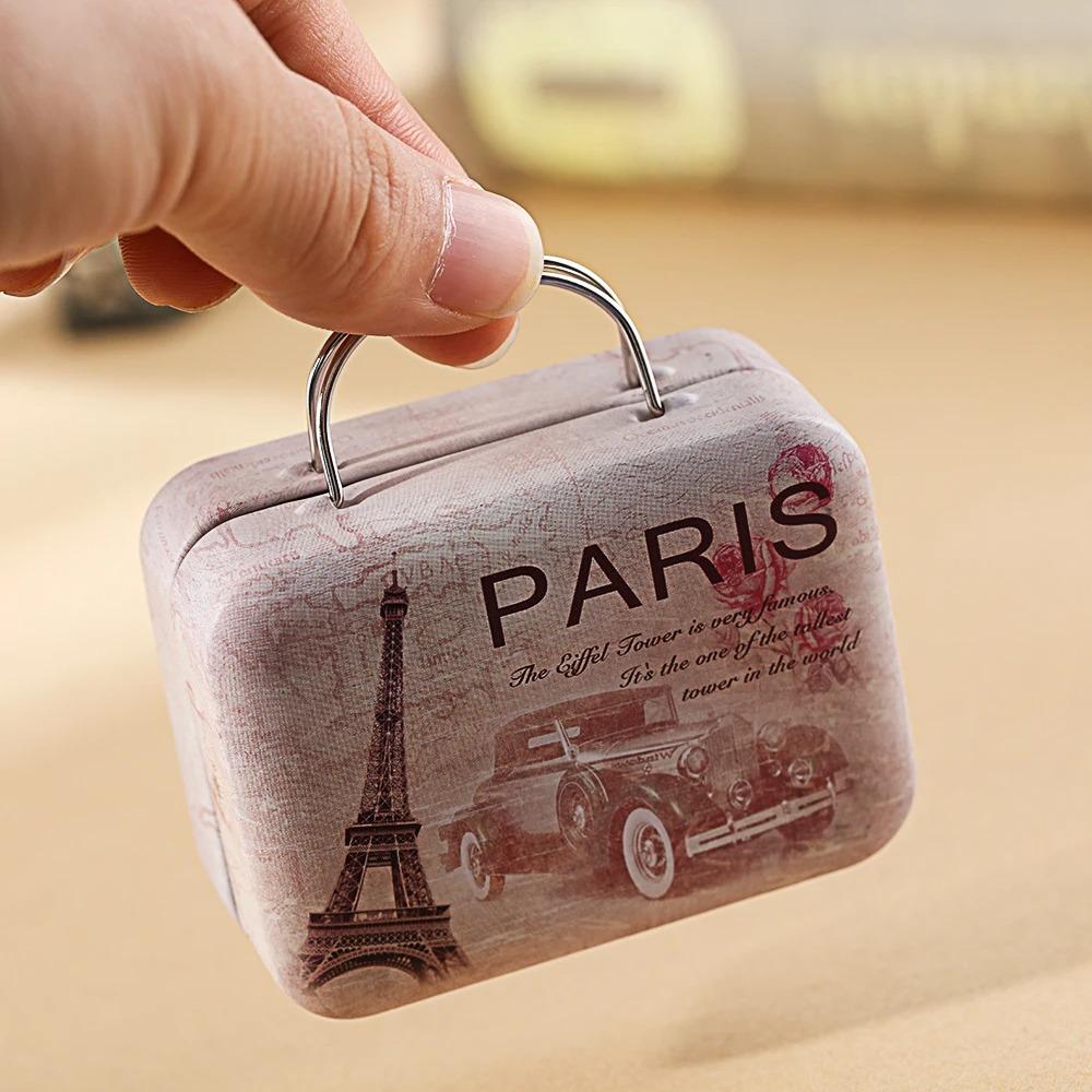 1PC Mini Suitcase Candy Boxes Small Tin Plate Gift Box Rectangular Coin Storage Container with Hinged Lids for Travel Party Wed