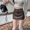 Summer 2025 Petite High Waist A-Line Brown PU Leather Skirt for Women