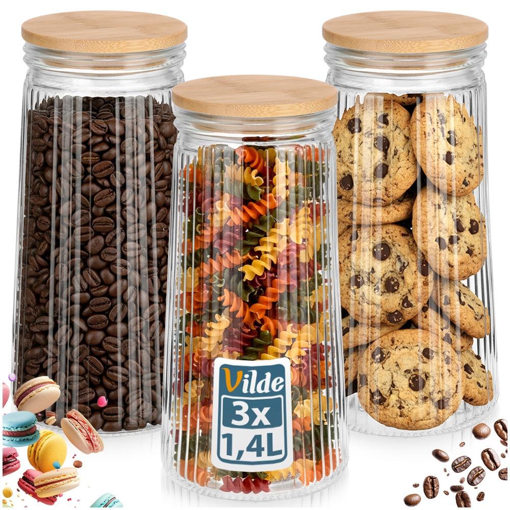 Glass Containers for Loose Products with Lid and Seal 1.4 L 3 Pcs.