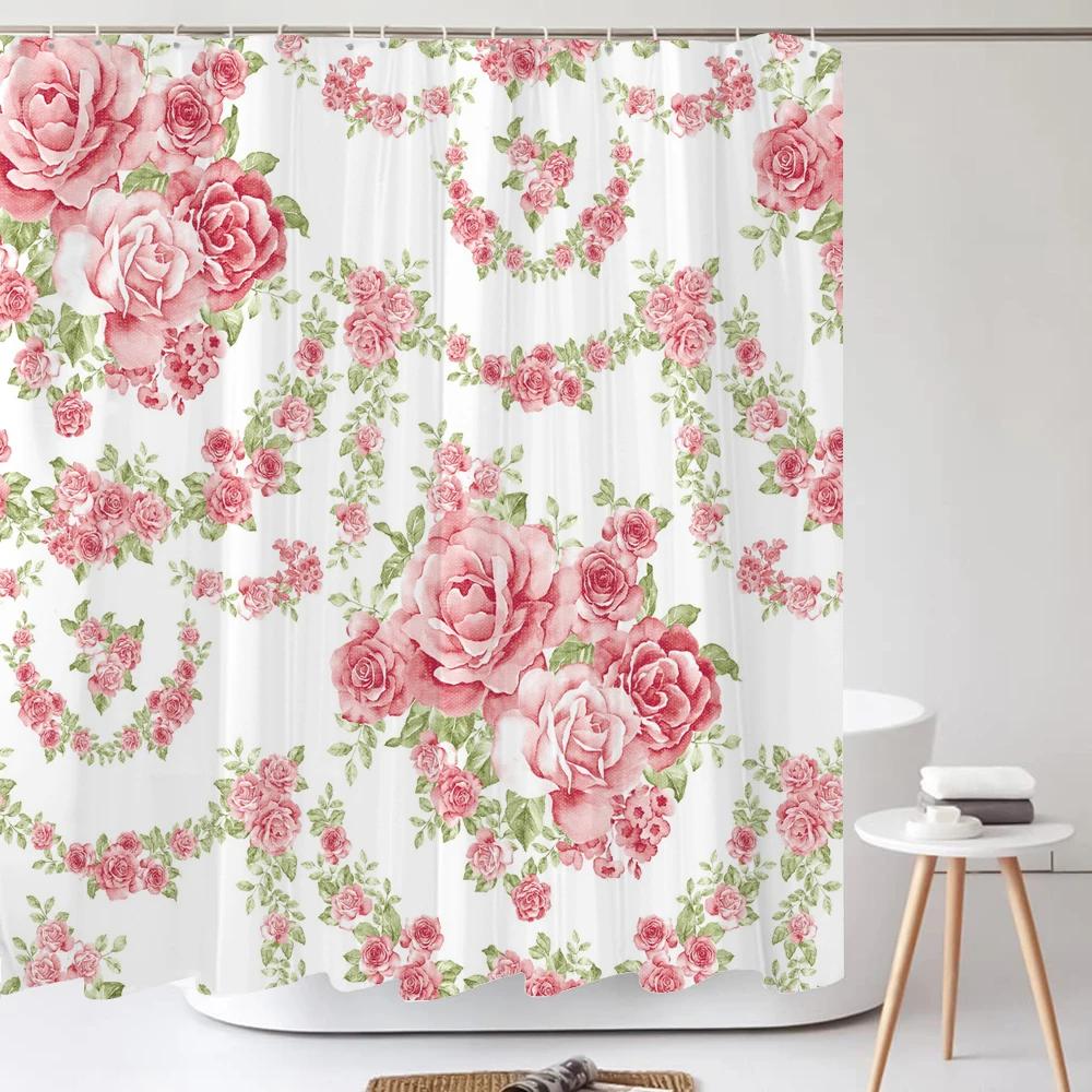 

Flowers Shower Curtain Watercolor Flower Bath Curtain Print Polyester Fabric Waterproof Bathroom Curtains With Hooks Bath Screen W60H190(CM)-1 Pcs