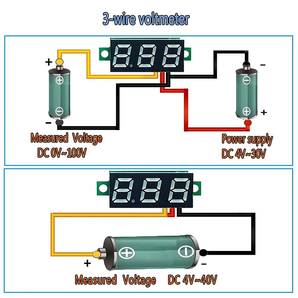 Mini 0.36 Inch DC 4-40V DC0-100V Voltmeter 2 Wires 3 Wires LED Motorcycle Digital Voltmeter Tester Digital Display Meter