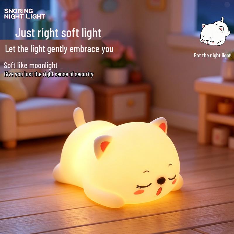 Snoring Cat Silicone Night Light for Kids - Soft Glow Bedside Lamp with Eye Protection