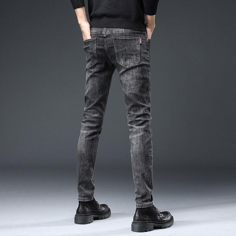 Fashion Brand Black Gray Jeans Men's Stretch Slim Fit Skinny Pants Korean Fashion High-End All-Match Casual Long Pants