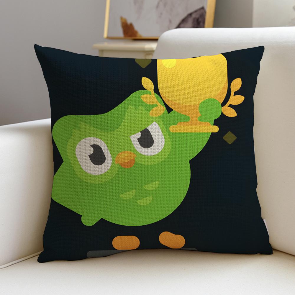 Fun DDuolingoS Cushion Cover Breathable and skinfriendly linen pillowcase square removable and washable cushion