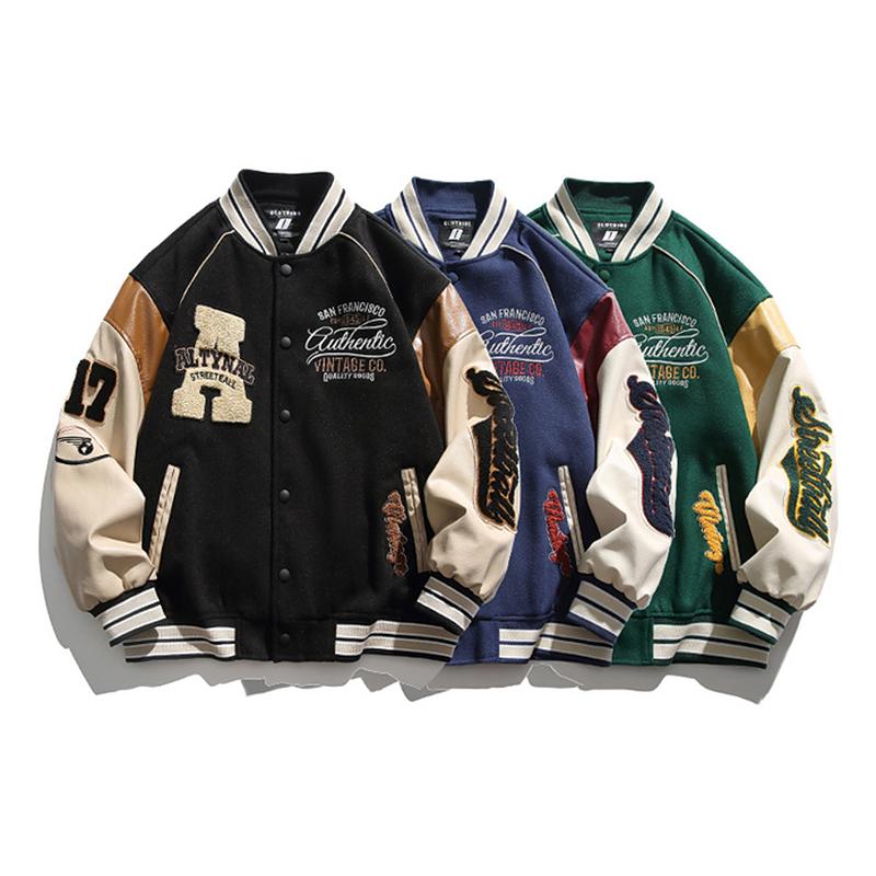 Jaqueta de Beisebol Masculina Primavera e Outono Casual Costura Bordado Uniforme de Beisebol Jaqueta de Exterior Casaco Casual Antivento Roupas Masculinas