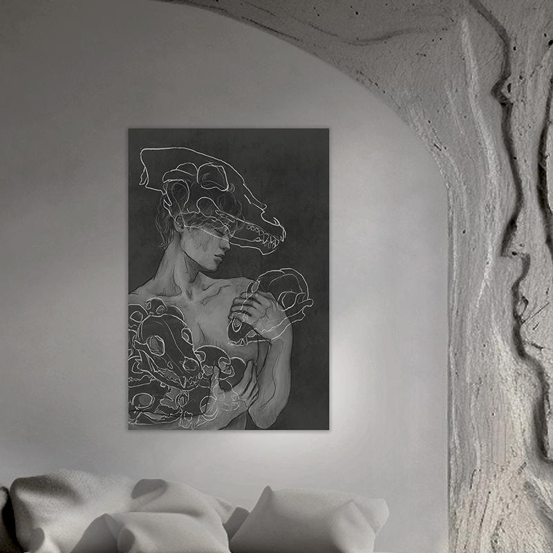 Dark Academia Art Sex Women Skull Poster Prints Canvas Painting Living Room Home Decor Sketch Line Art Black and White Wall Art