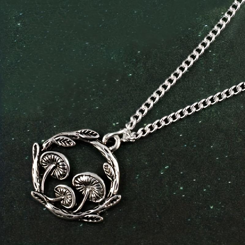 Creative Silver Plated Mushroom Moon Necklace Round Pendant Sweater Chain Gift