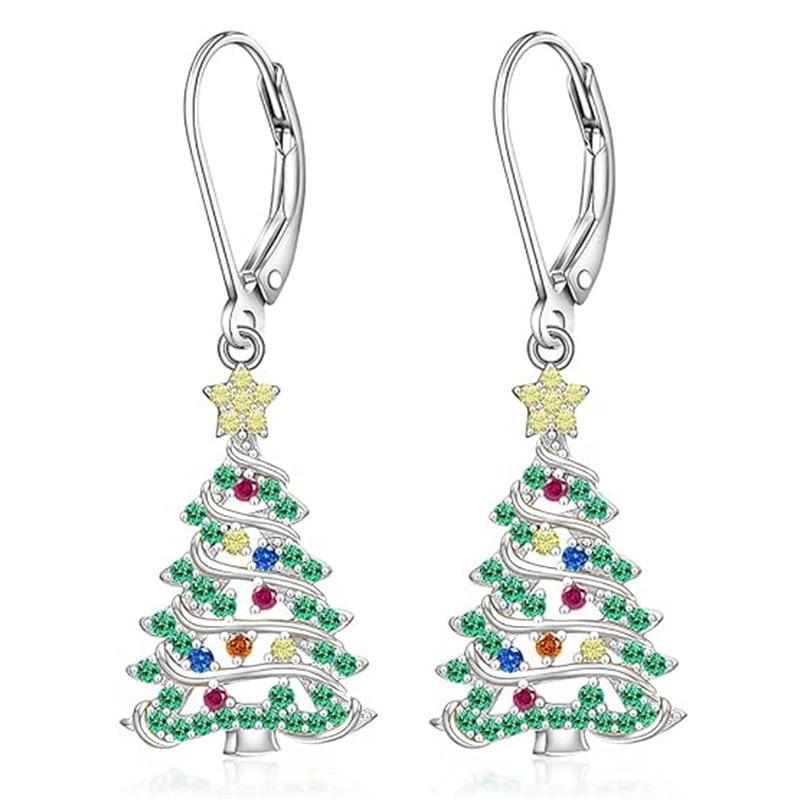 Shiny Christmas Tree Lady Earrings, Christmas Holiday Earrings, Fashionable Inlaid Zircon Star Tree