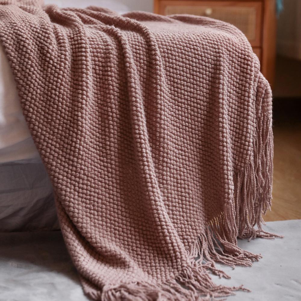 Nordic-style sofa throw blanket, office nap blanket, fringed knitted wool casual air conditioning thin blanket