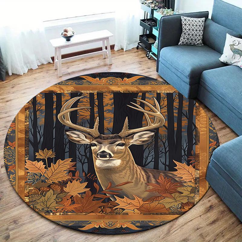 Retro Reindeer Round Area Rug,Carpet Rug for Living Room Bedroom Sofa Playroom Decor,Non-slip Floor Mat 80cmx80cm