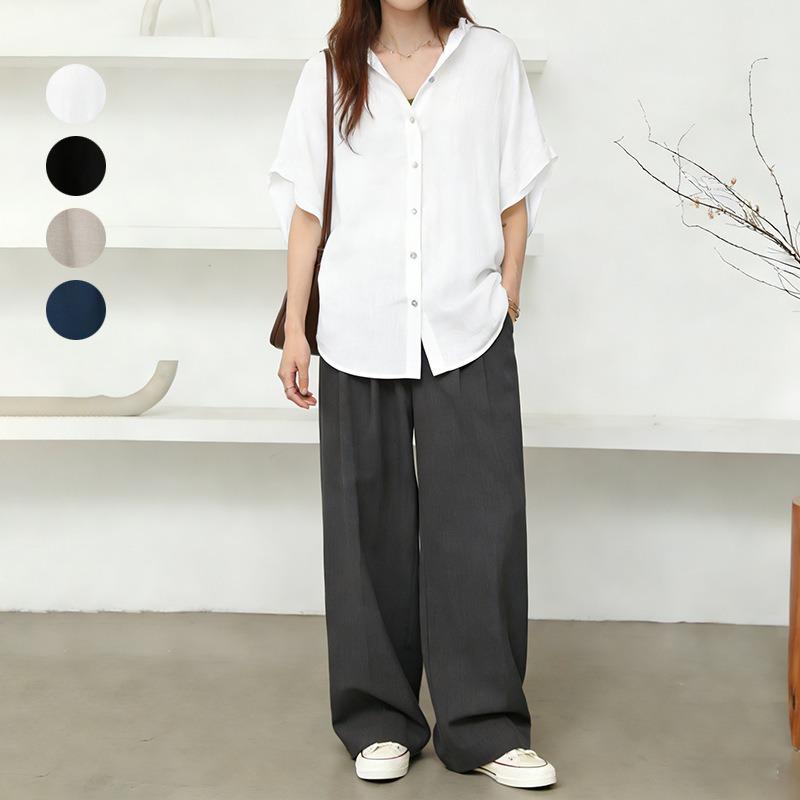 Women S Loose Solid Color Batwing Sleeve Casual Shirt M белый