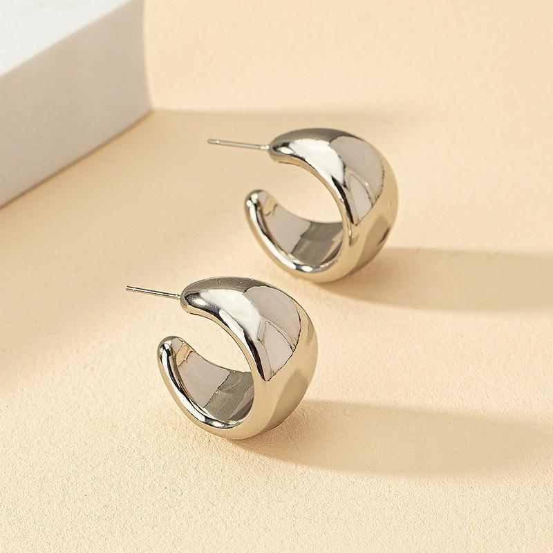Stainless Steel Smooth Metal Chunky Hoop Earrings for Women Fashion Round Circle Hoops Statement Earrings 2024 Trendy Zircon