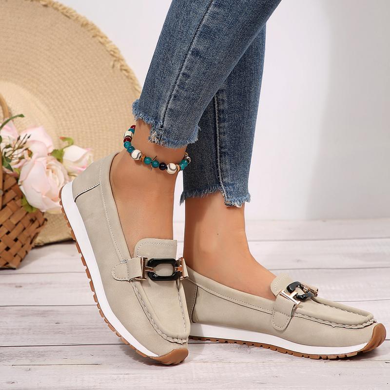 Casual Metal Decoration Slip On Pumps Women 2025 Autumn Low Heel Non Slip Loafers Comfort Soft Sole Stitching Decoration Shoes