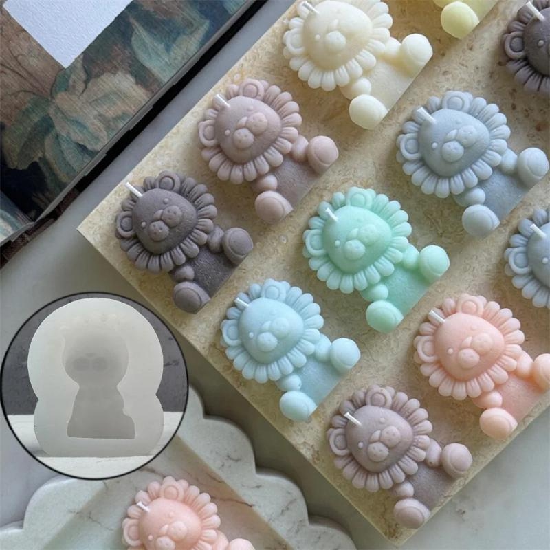 1PCS Cute Lionshaped Silicone Candle Mold,Handmade Soap,Lemongrass Therapy Cream,Glass Resin Making Set,DIY Home Decoration