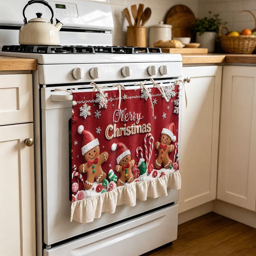 2D Pattern Decorative Curtain Multifunctional Gingerbread Men Design Skirt Curtain Kitchen Apron Style Kitchen Curtain