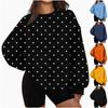 Women's Polka Dot Lightweight Crewneck Sweatshirt Casual Trendy Pullover Top