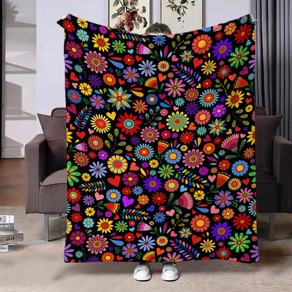 

Colorful Flowers Flannel Blanket Super Soft Sofa Nap Christmas Gift for Her Home Decor 75x100cm (30x40inch)